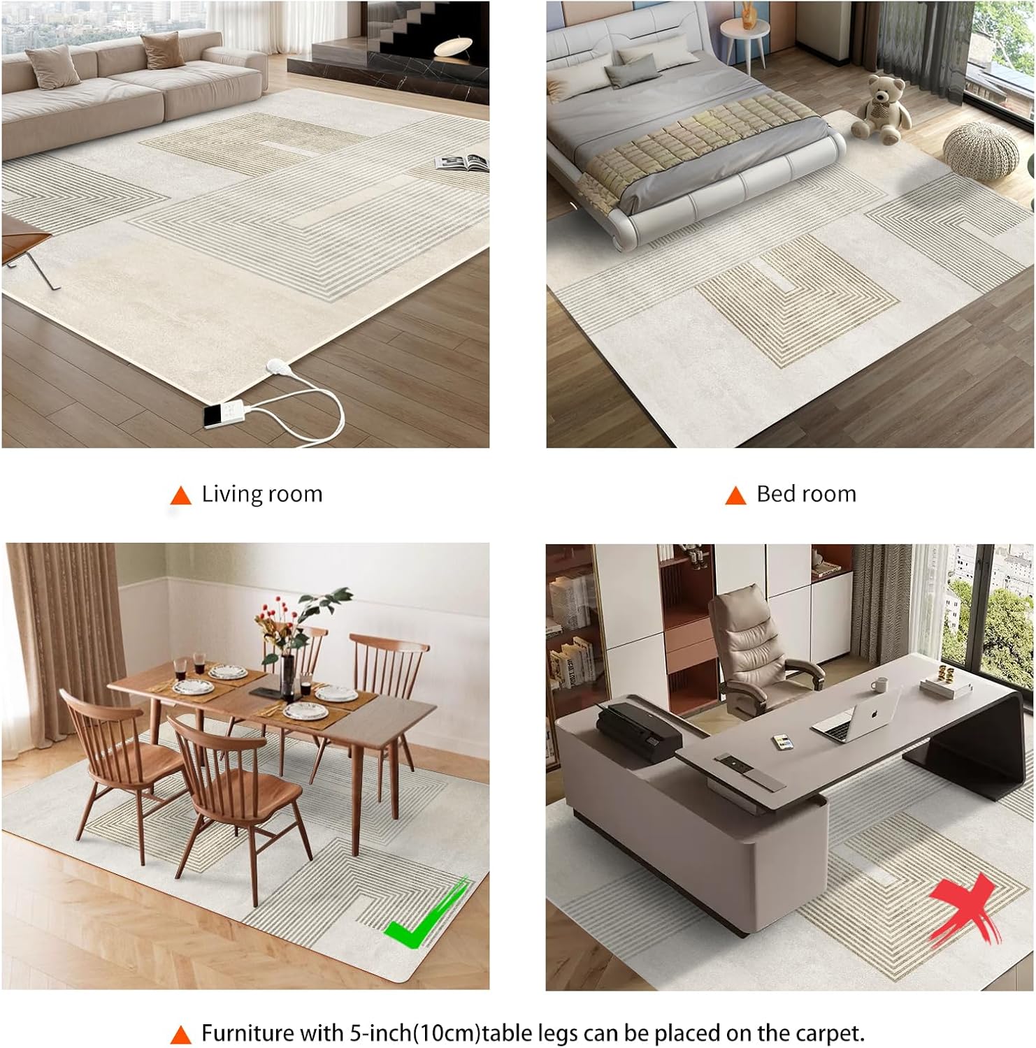 Electric Heated Rug 35x55 inches Soft Plush Heating Carpet Heater Floor Mat with Timer Fast Warm Up for Office, Sofa, Study Room, Playroom, TV Game Room, 120V 450W 3x4.6Ft SD