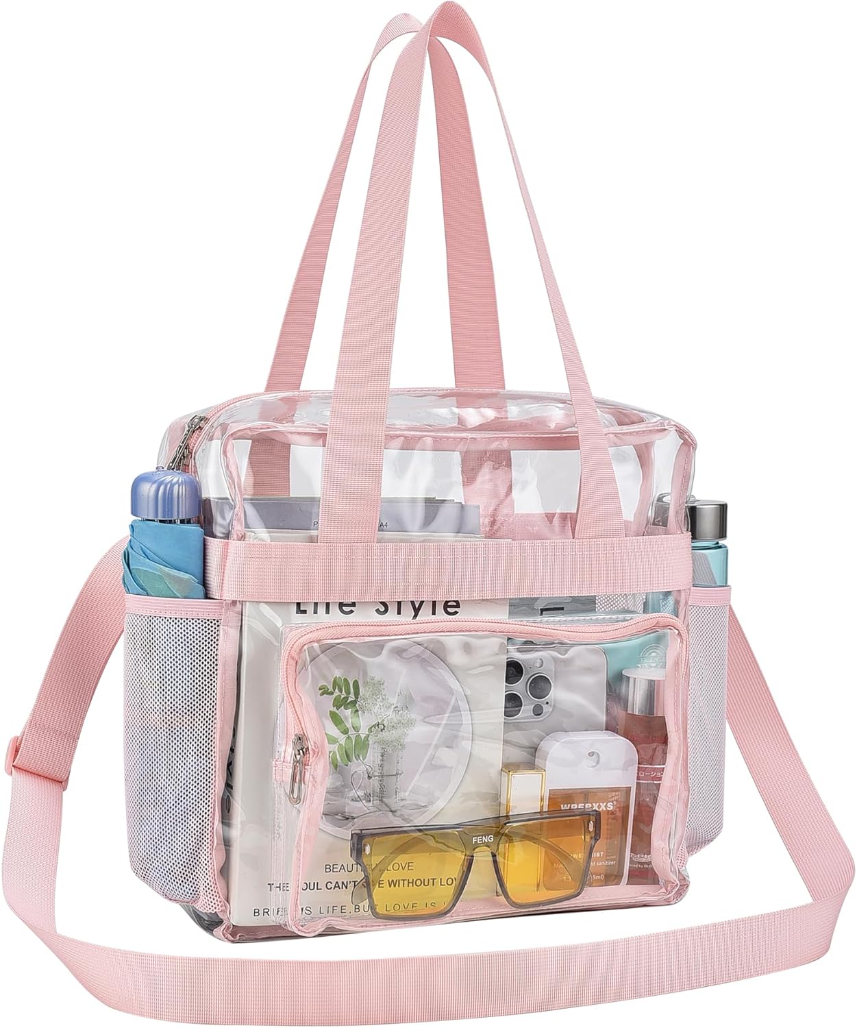 Clear Bag for Stadium Events 12×6×12 Clear Gym Tote Bag with Front Pocket for Concert,Sport,Festival