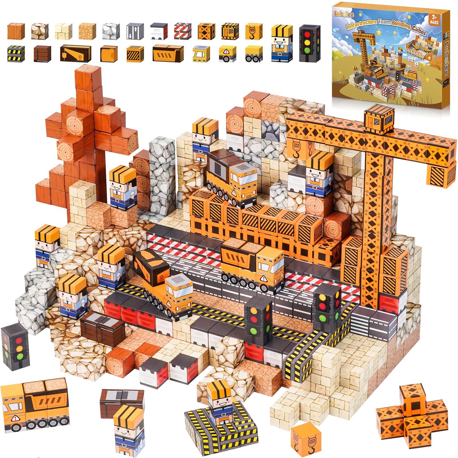 Lubolee Costruzioni Magnetiche per Bambini, 150 Pezzi Giochi Cubi Magnetici Giochi Bambini 3-12 Anni, Blocchi Magnetici Regalo Natale Bambina & Bambino- Montessori Magnetic Building Blocks