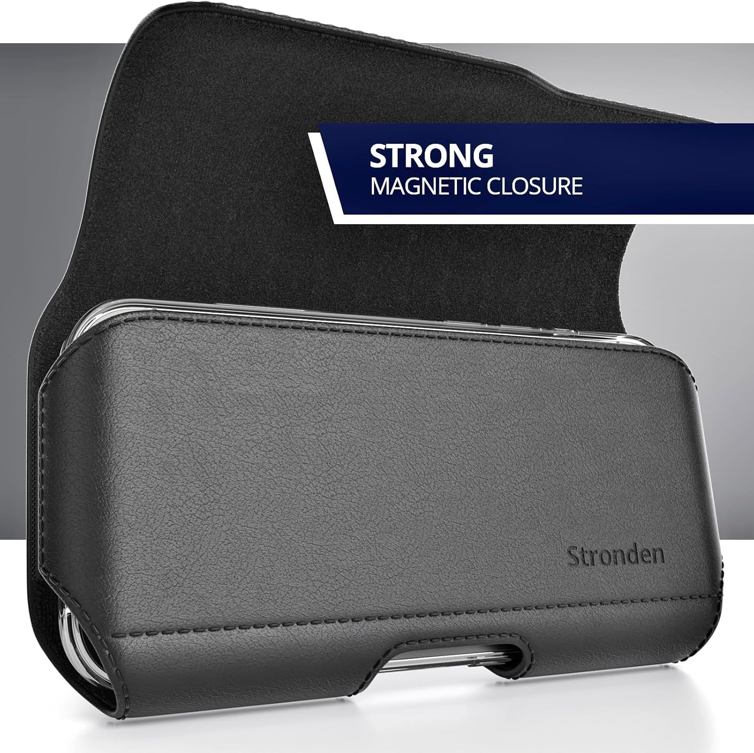 Magnetic Closure Holster for iPhone 17 Pro Max, 16 Plus, 16 Pro Max, 15 Plus, 15 Pro Max, 14 Plus, 14 Pro Max, 13 Pro Max, 12 Pro Max - Leather Belt Case Pouch (Fits Slim/Thin Case On) - Image 2