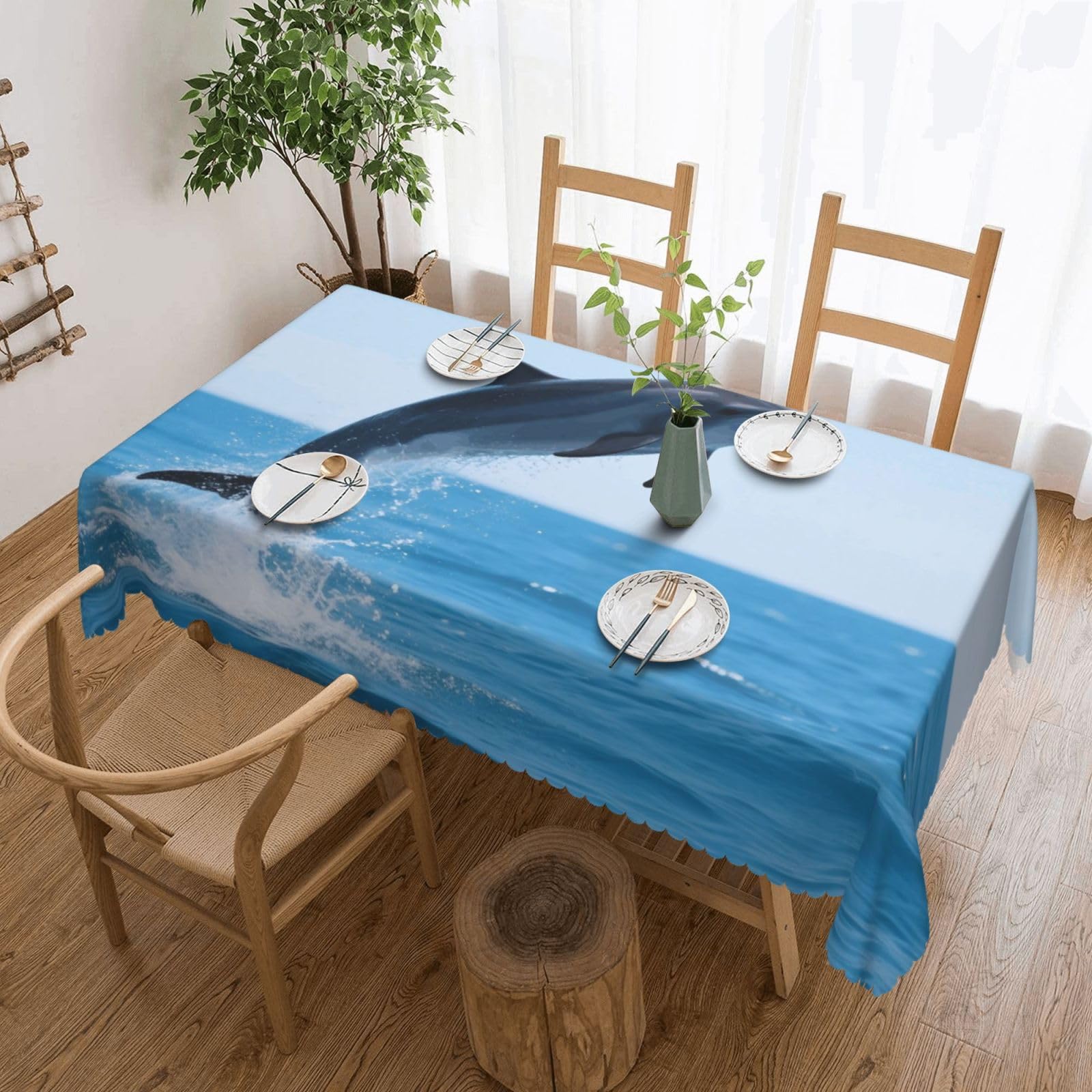 Nappe pour jardin et repas de fête motif dauphin sous l'eau facile à nettoyer 137x183