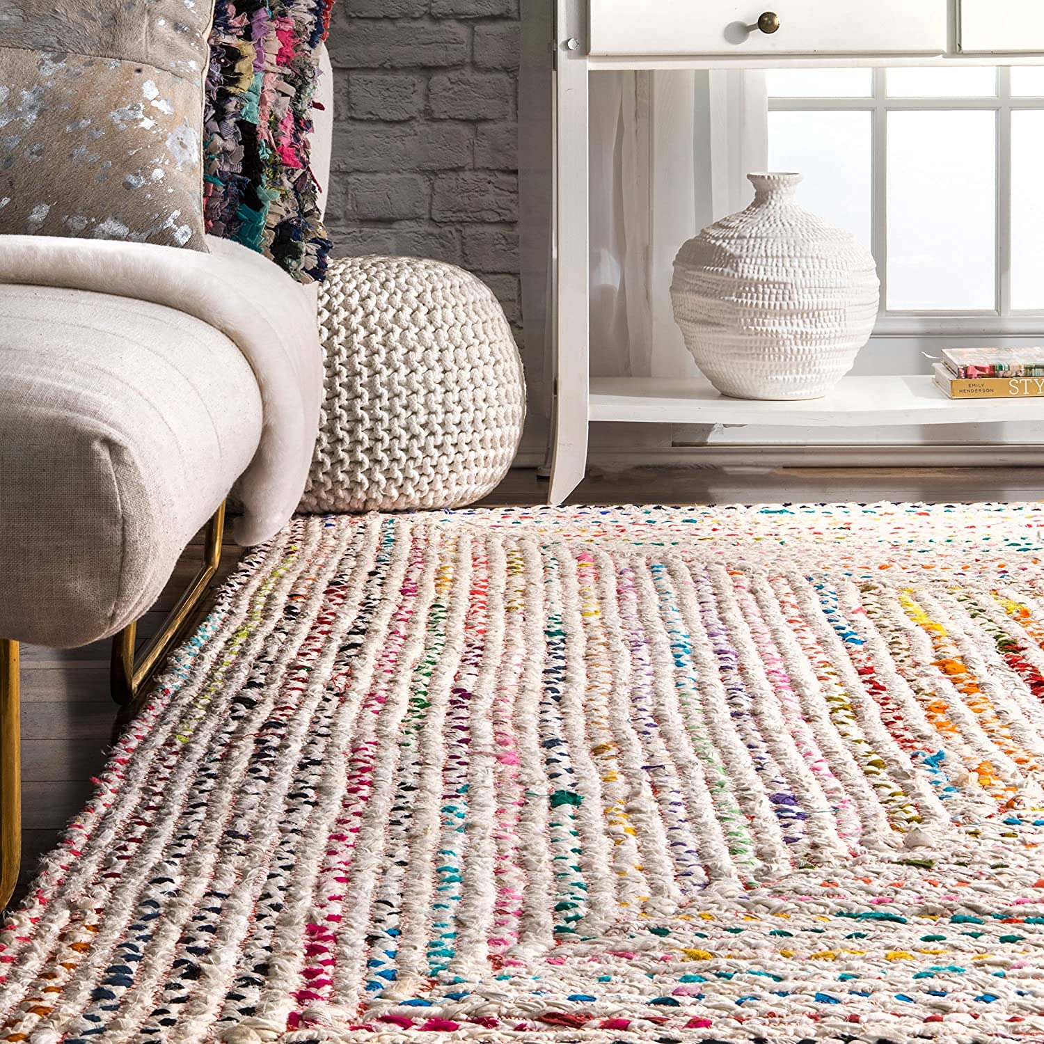 Tapis carré en Coton tissé à la Main pour Salon (120 x 120 cm)