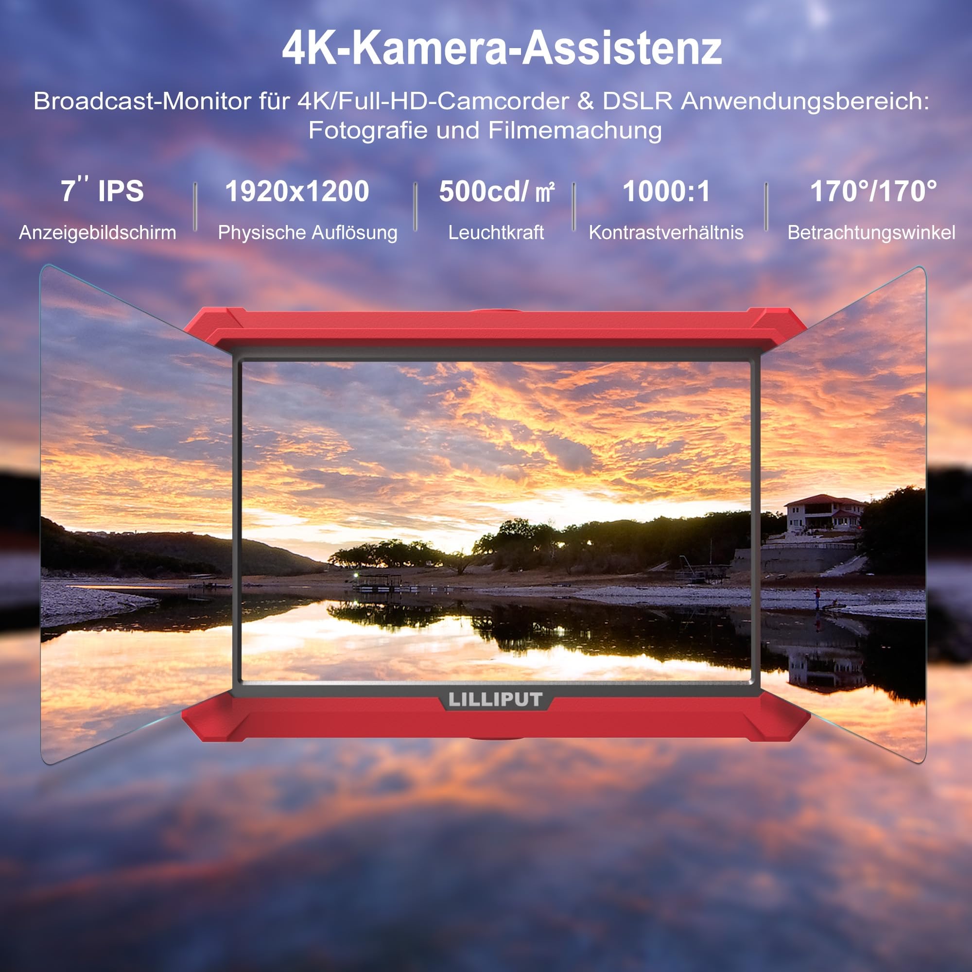 LILLIPUT A7S Moniteur de caméra sur écran de 17,8 cm 1920x1200 FHD IPS, Moniteur de champ pour appareil photo 4K24 avec entrée HDMI 1.4 et boucle/ 3G-SDI Moniteur de champ sur caméra
