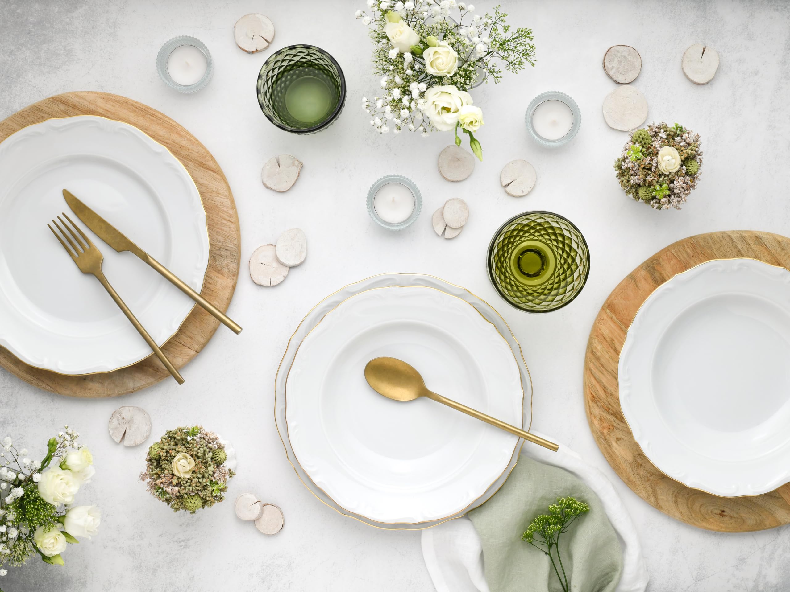 CreaTable, 24321, Serie Maria Theresia Gold, 18-teiliges Geschirrset für 6 Personen, Teller Set aus Porzellan, Made in Europe
