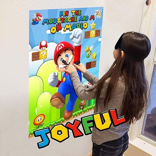 Miniatura 5 de Pin The Moustache & M on The Bros - Juego de fiesta temática de Super Brother para decoración de pared, póster grande e impermeable de alto brillo