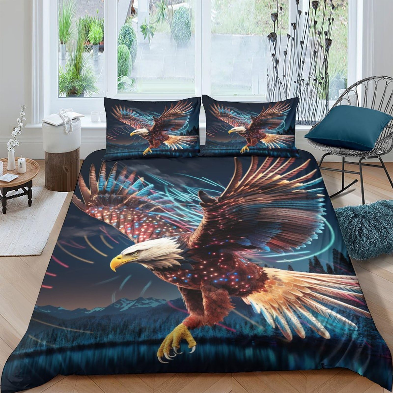 Housse de couette aigle imprimé 3D pour une chambre nature sauvage
