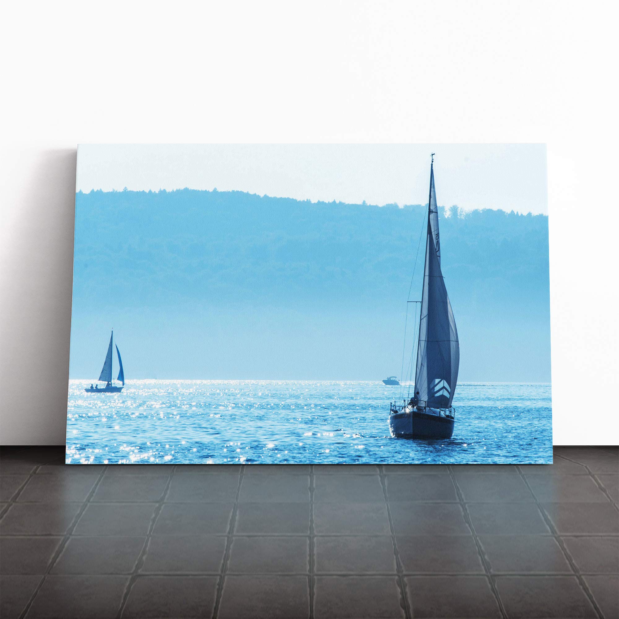 Sailing Boats Canvas Print | Gallery Wrapped 30mm Frame Wall Art | 24x16 inches | Ready to Hang | Modern Seascape Picture | Living Room Bedroom Lounge Office