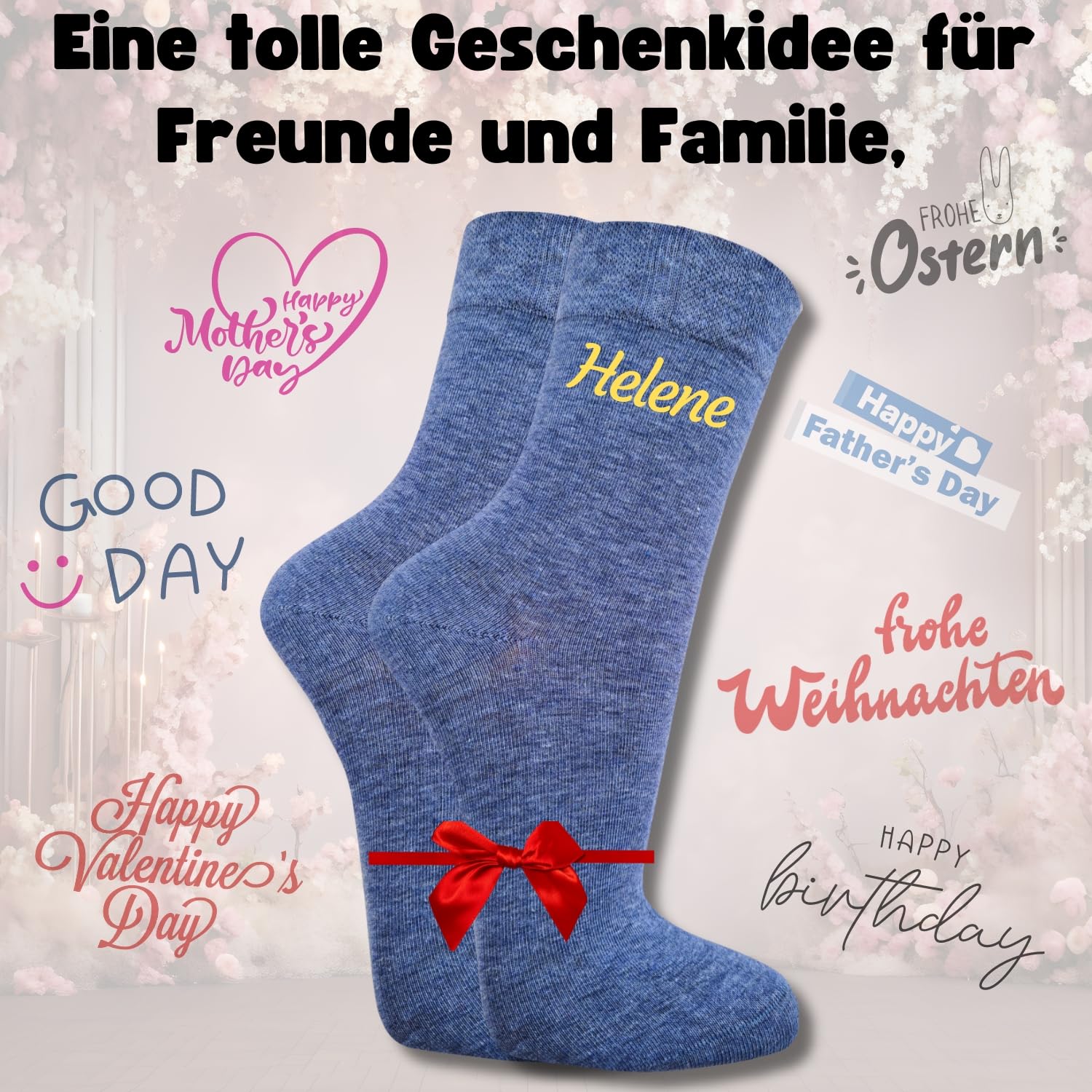 Bentini Damensocken mit Namen bedruckt | 3 Paar | Personalisiert | Geschenk Idee für Frauen