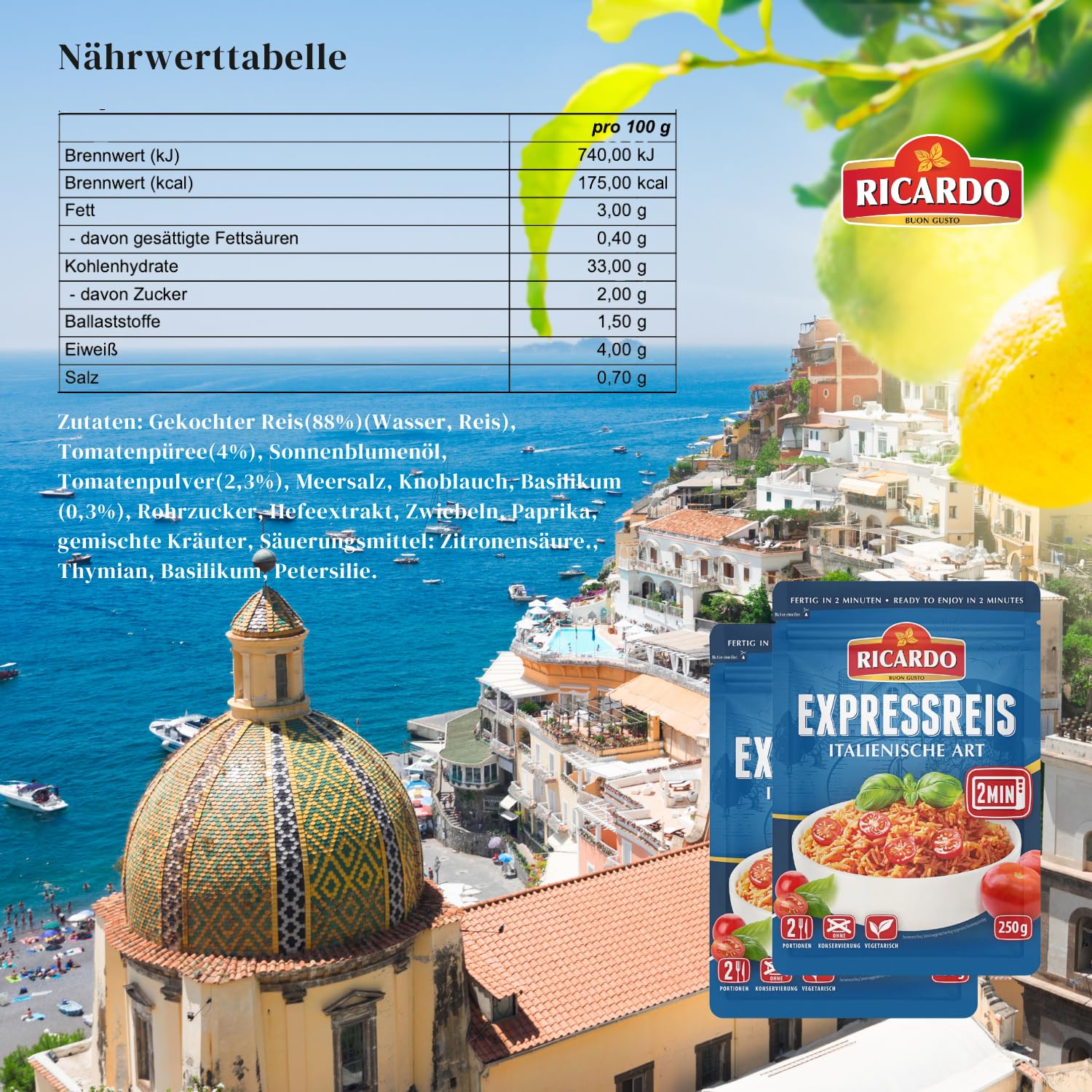 RICARDO Express Reis Italienisch 8 x 250g Reiszubereitung Fertiggerichte Mikrowelle/Pfanne schnell & einfach zubereitet