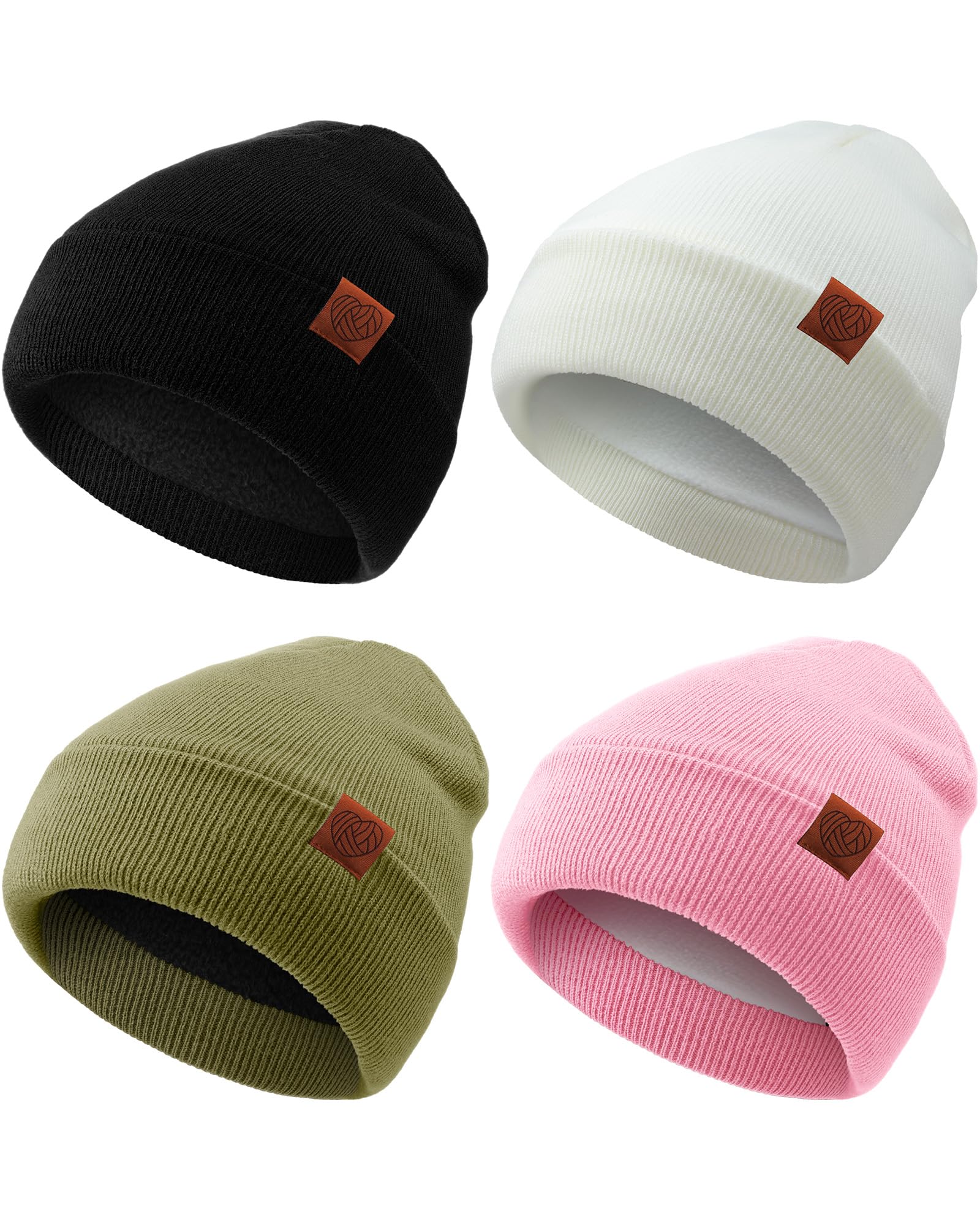 Suhine 4 Pack Beanie Hats for Women Fleece Lined Winter Hats Soft Warm Adults Rib Knit Cuffed Beanies for Winter Unisex(Sweet Colors)