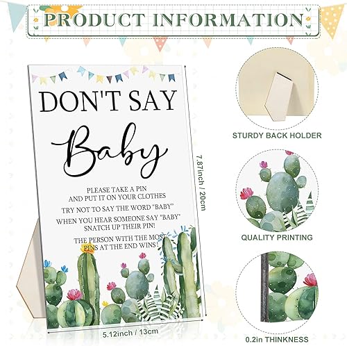Miniatura 2 de Unittype 51 piezas de suministros para juegos de baby shower, incluyen letrero de baby shower con temática de cactus y 50 mini pinzas de cactus para