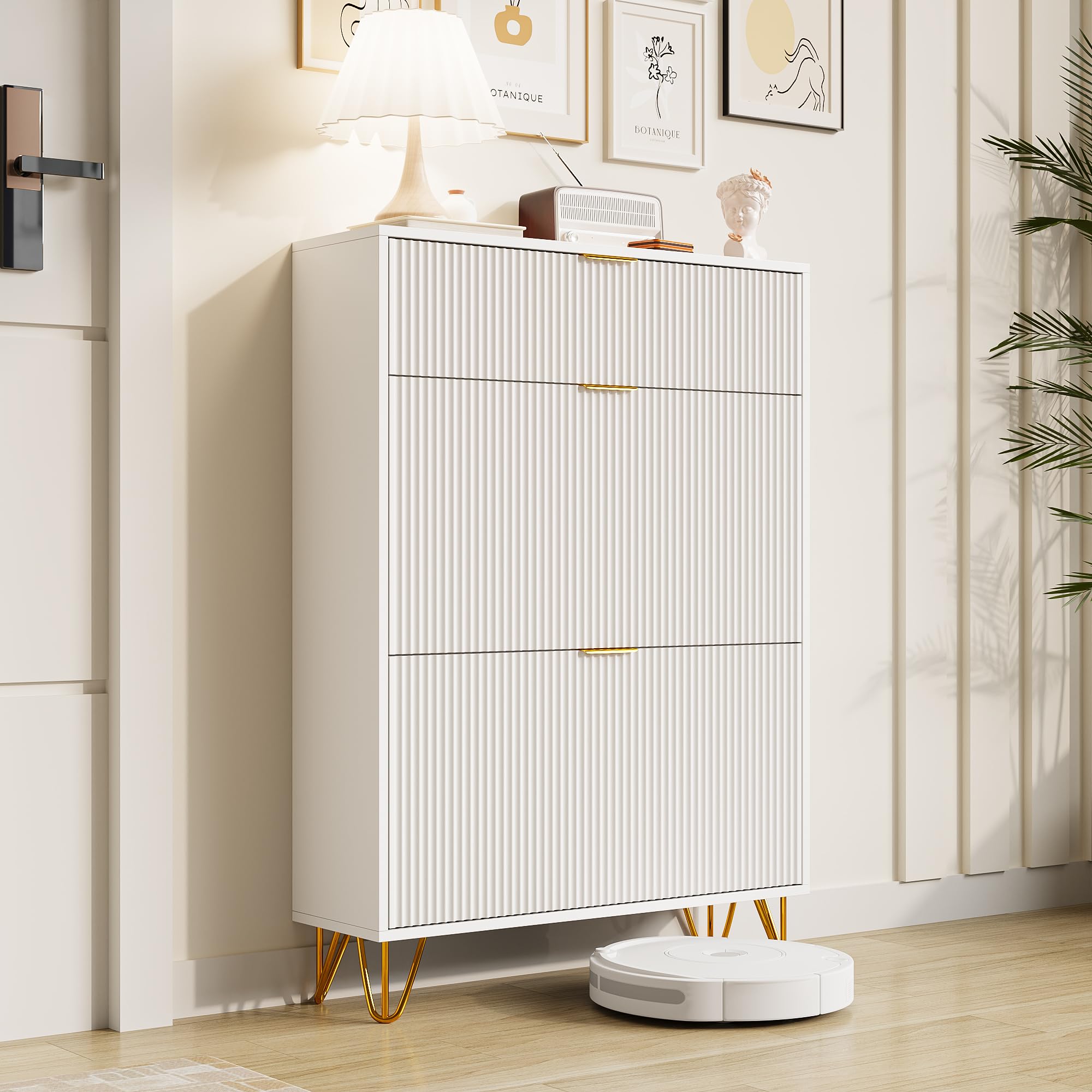 GDMDPTE Stylish Shoe Cabinet for Entryway Wooden Shoe nizer with Shelves & Doors Independent Storage Unit 80x24x118.5 cm Modern White Design - ENTRADE