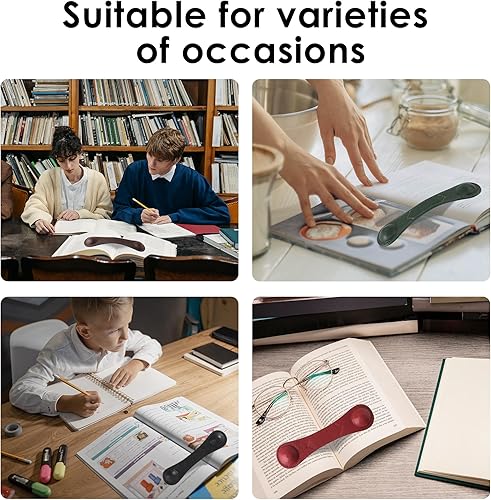 Miniatura 4 de KINIVA Marcapáginas de cuero con peso para lectura, soporte abierto para niños y adultos, regalos para lector (rojo)