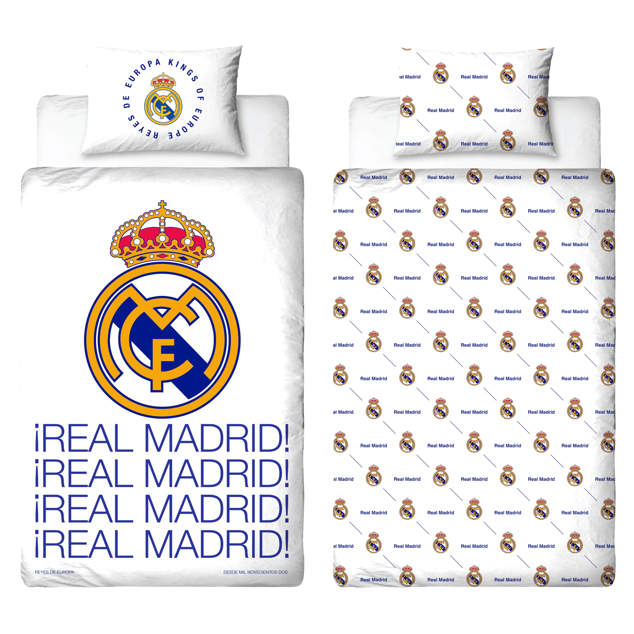 Real Madrid FC Officially Licensed Single Duvet Cover Set | Score Design Reversible 2 Sided Football Bedding Including Matching Pillow Case | Perfect For Kids Bedroom | Polycotton