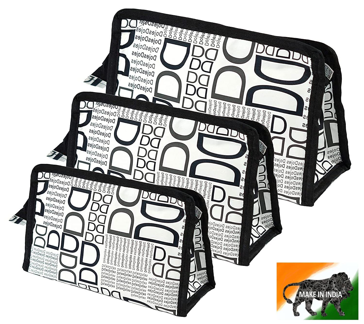 Set of 3 Multipurpose Travel Pouch Makeup Toiletry Kit Bag Pouch for Women Makeup Organizer Bag Vanity, Shaving Kit Toiletry Bag for Men -(D Black White)-image-35