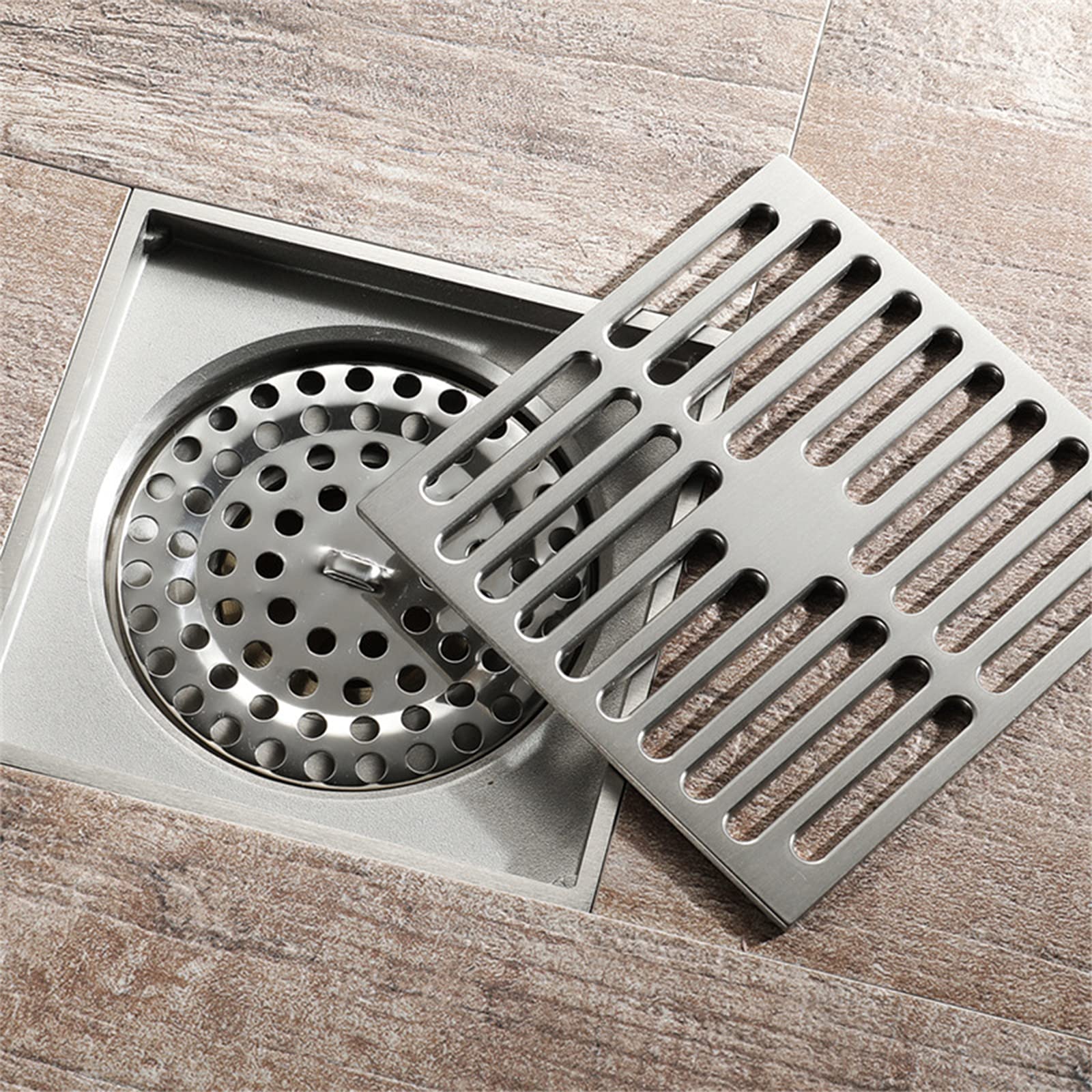 Drain de Douche carré Drain de Sol de Douche de 4 Pouces avec Grille Couvercle Amovible Drain de Sol déodorant en Laiton Massif brossé