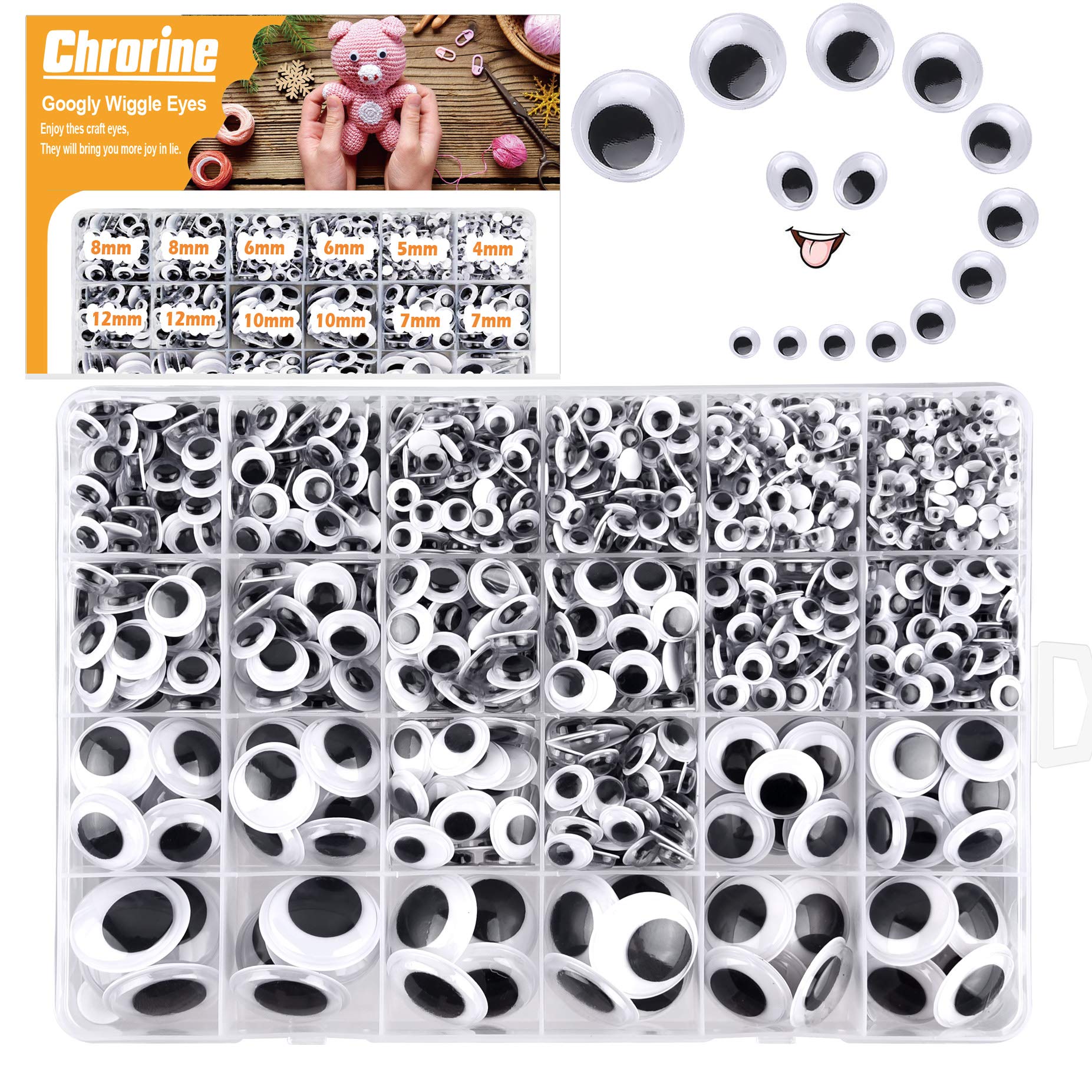 CHRORINE 1860 Stück Gemischte Farben Selbstklebende Wackelaugen,Augen zum Basteln Klein Größe für DIY Handwerk Machen(Schwarz und weiß)