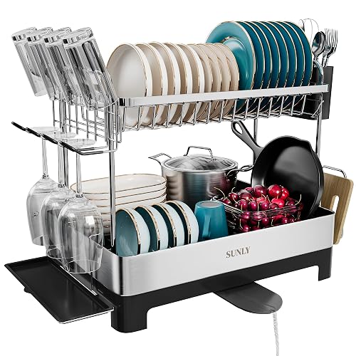 2 Tier Dish Drying Rack, 304 Stainless Steel Black