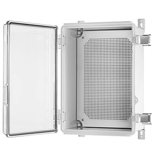 Ordentlich Caja de conexiones eléctrica impermeable IP67 ABS caja de plástico con tapa con bisagras con placa de montaje, soportes de pared (14.6 "x