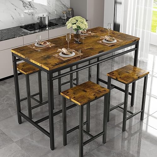 Hooseng Juego de mesa de comedor de 5 piezas, mesa de comedor moderna de altura de barra y juego de bar con 4 sillas, juego de mesa de cocina y disponible en Yaxa Peru