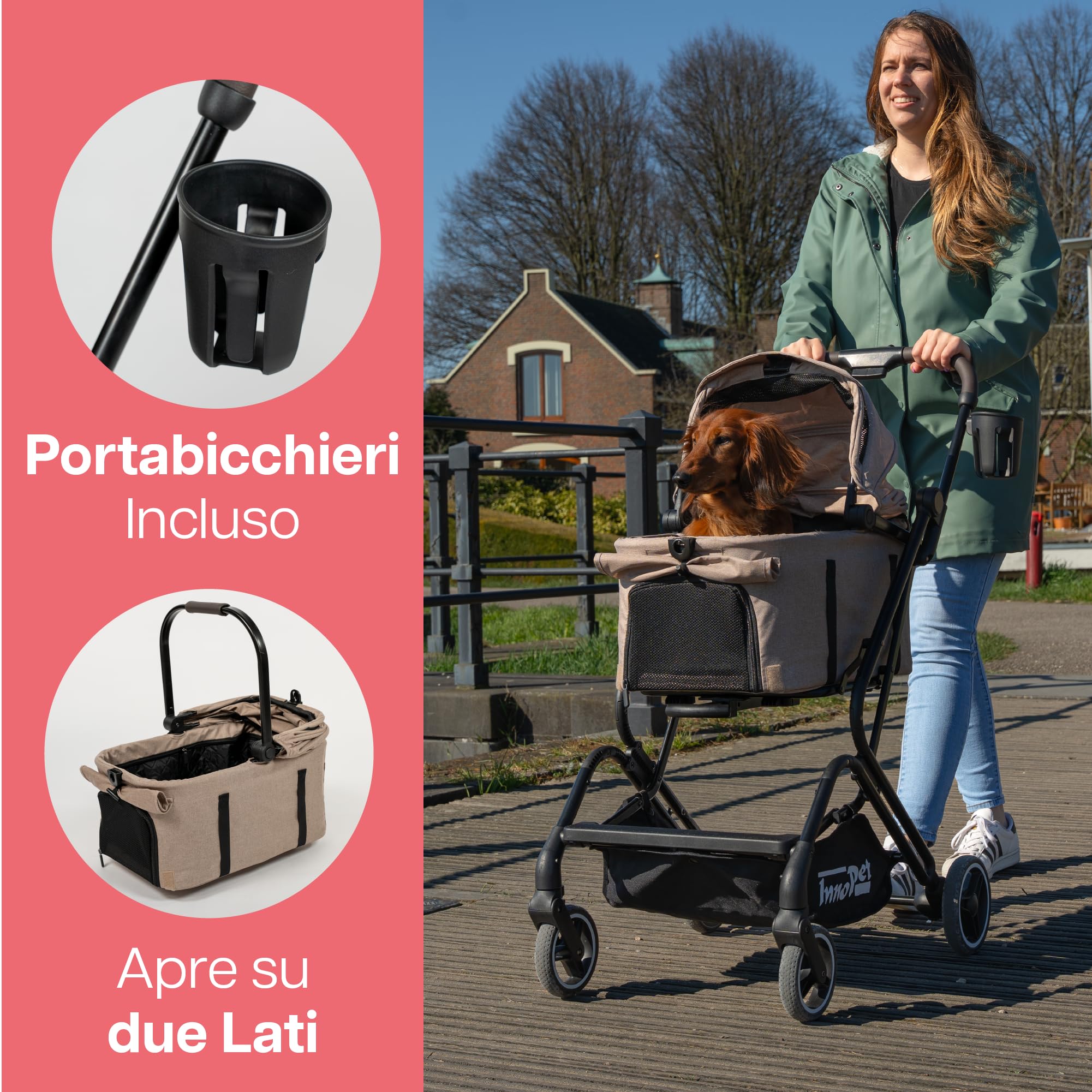 Passeggino compatto per animali Innopet Nomad - Passeggino pieghevole e leggero per cani e gatti fino a 20 kg - Trasportino per animali, seggiolino auto e passeggino 3in1