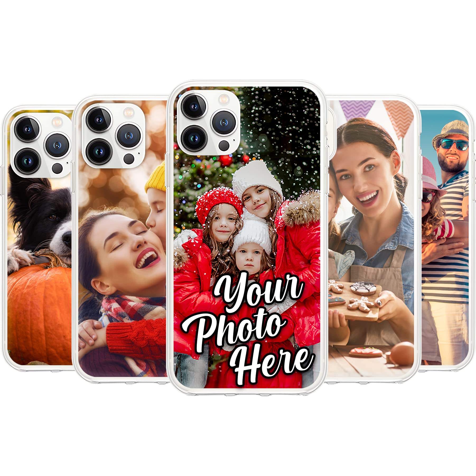 RobertsShop Personalized Photo Custom Picture Design Your Own Customized Phone Case Cover Christmas New Year for iPhone 6 6s 7 8 Plus SE 2020 X XS XR 11 12 13 Mini Pro Max Samsung, Transparent
