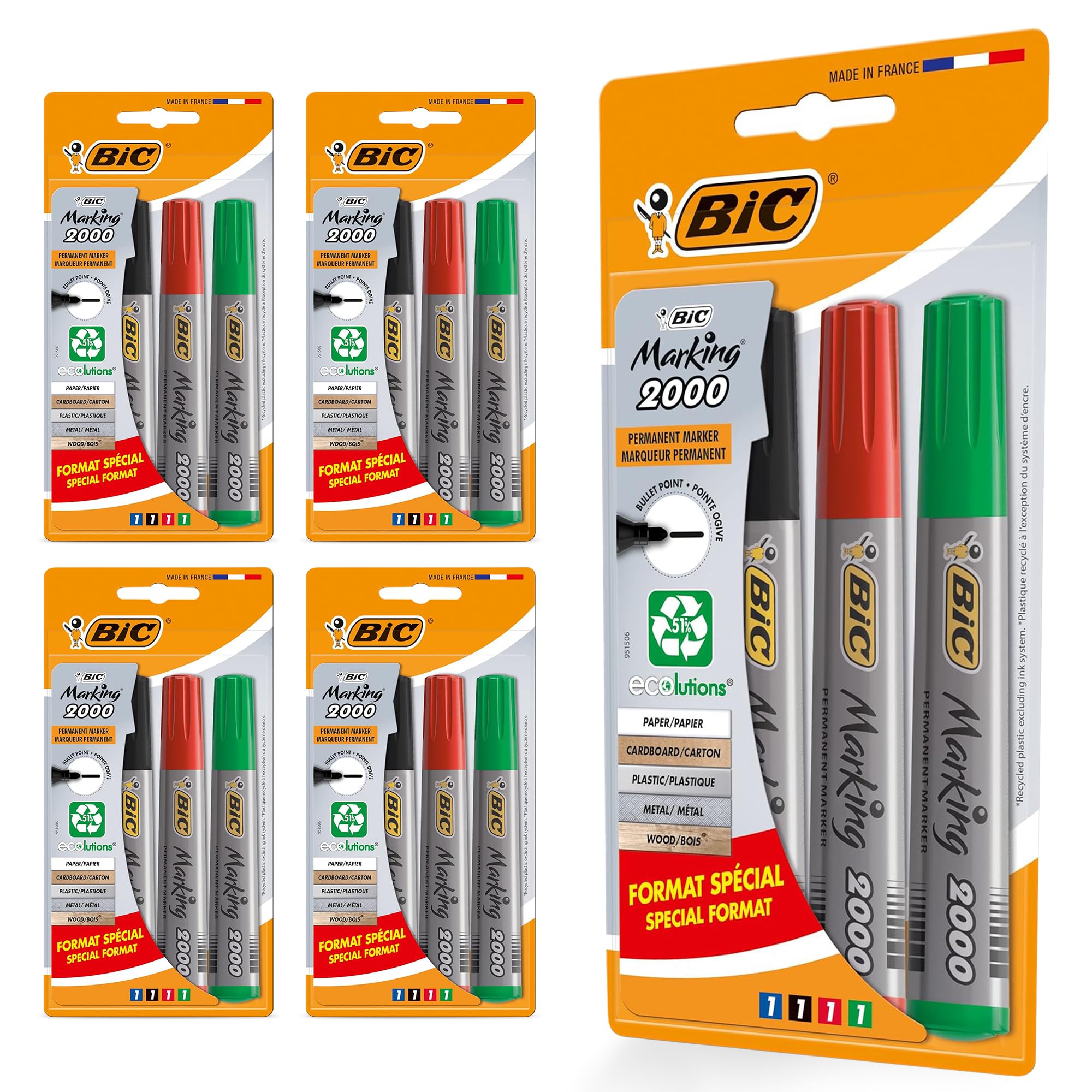 BIC 2000 Marking Bullet Tip Permanent Marker Bold Black Ink, Quick-Drying, Non-Toxic Fade & Water Resistant Durable for Office, School, Home and Industrial Use - Multipack (5)
