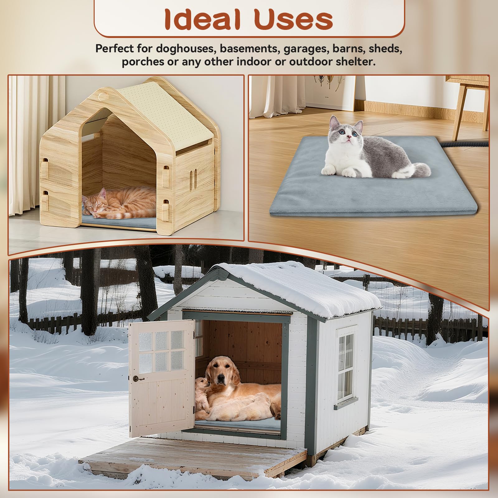 Haustier-Heizkissen für Katzen und Hunde im Freien, 45 x 45 cm, für Welpen, Katzen, wasserdicht, beheizte Hundedecke, Bett für draußen, Geschenke für Katzen, Welpen im Winter
