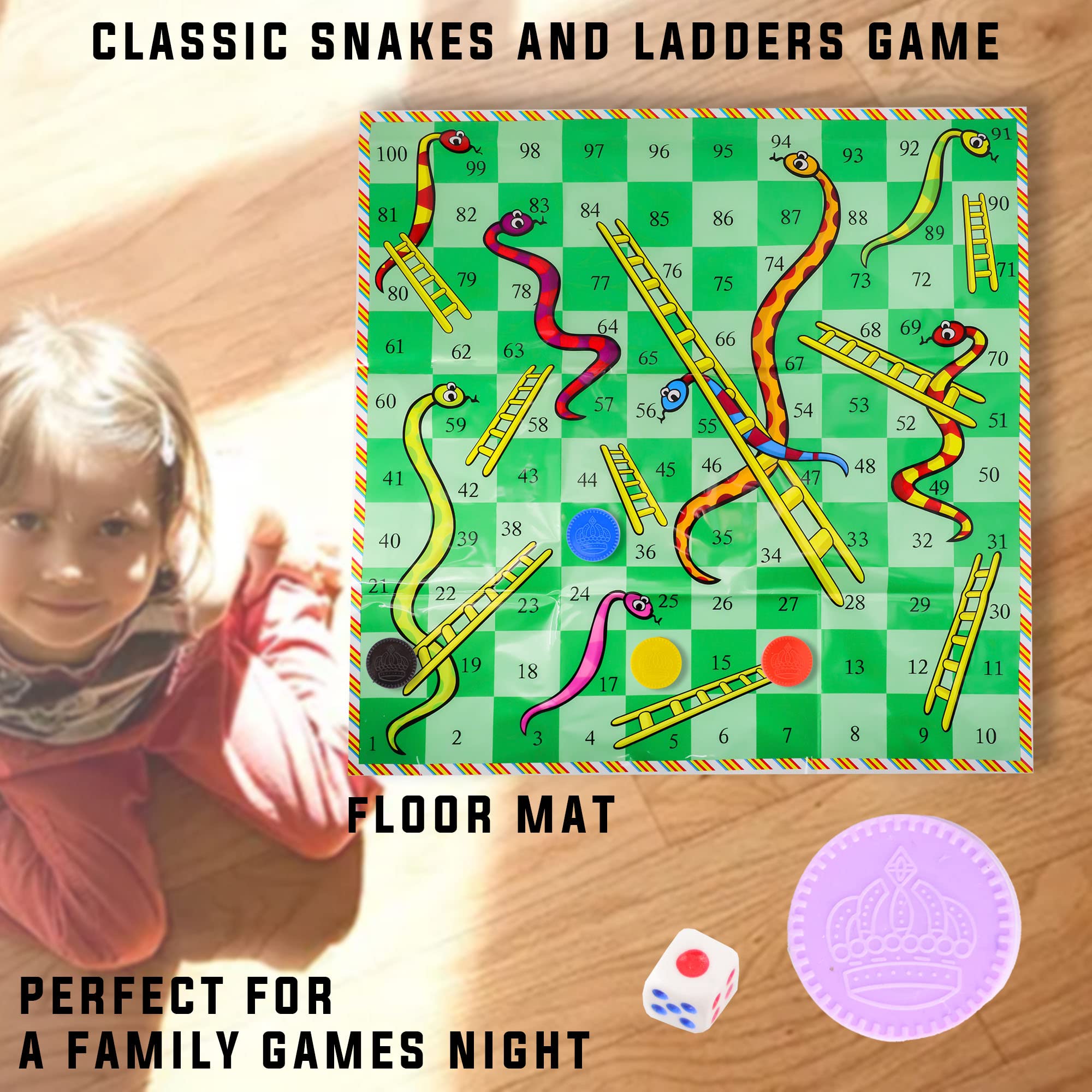 Snakes & Ladders and Ludo Giant Board Game Set Classic Entertainment Fun for the Whole Family Waterproof Game Play sheet - Image 2