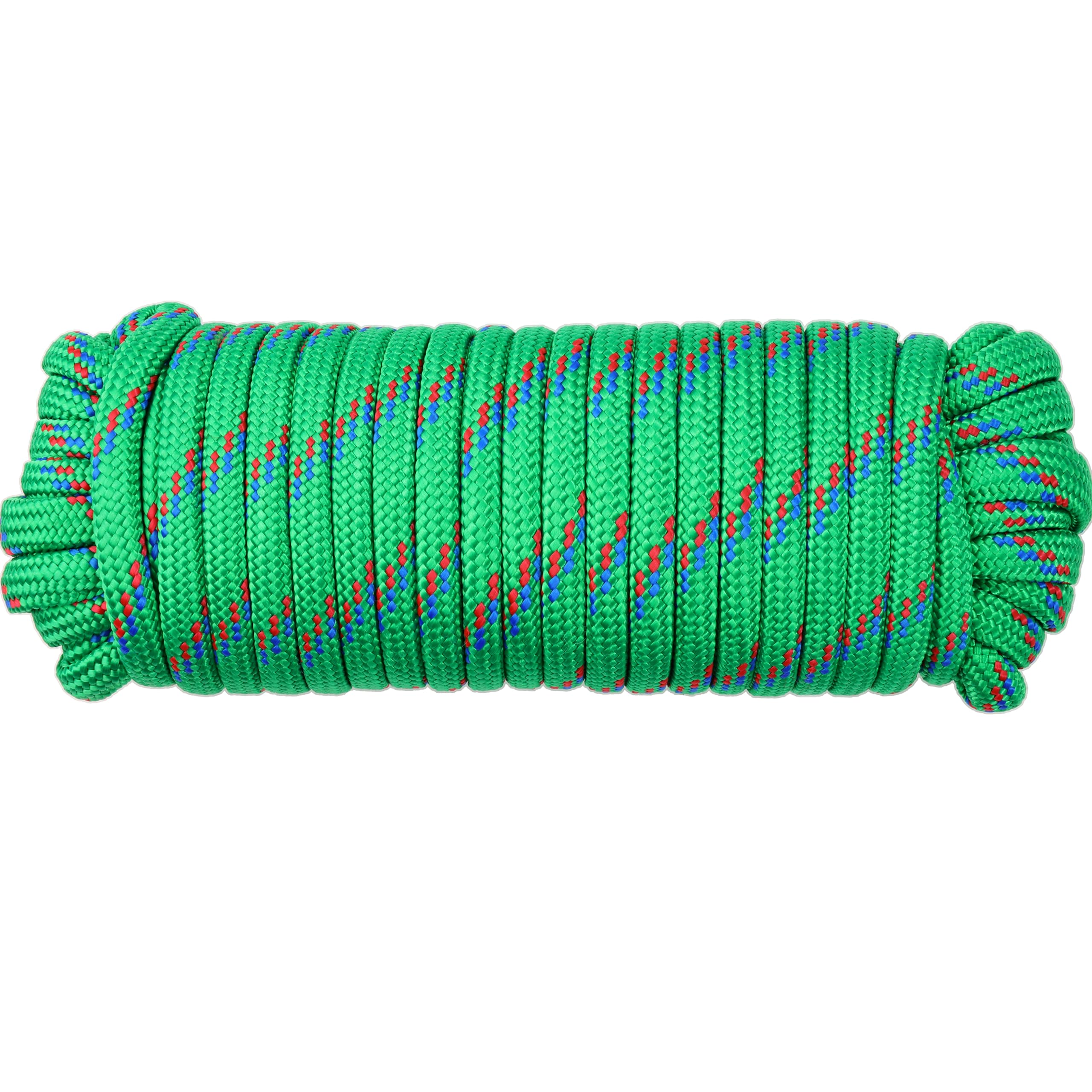 Wellmax Diamond Braid Nylon Rope - 3/8 Inch by 50 Feet Green Color - Extra Strength, Sunlight and Weather Resistant - Heavy Duty Construction