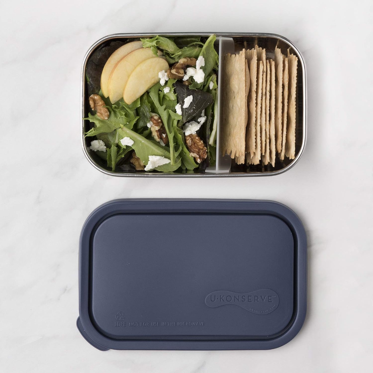 U Konserve Divided Rectangle Stainless Steel Bento Box Lunch Container 25oz - Ocean Airtight Lid - Removable 2-Section Divider - Dishwasher Safe - BPA Free