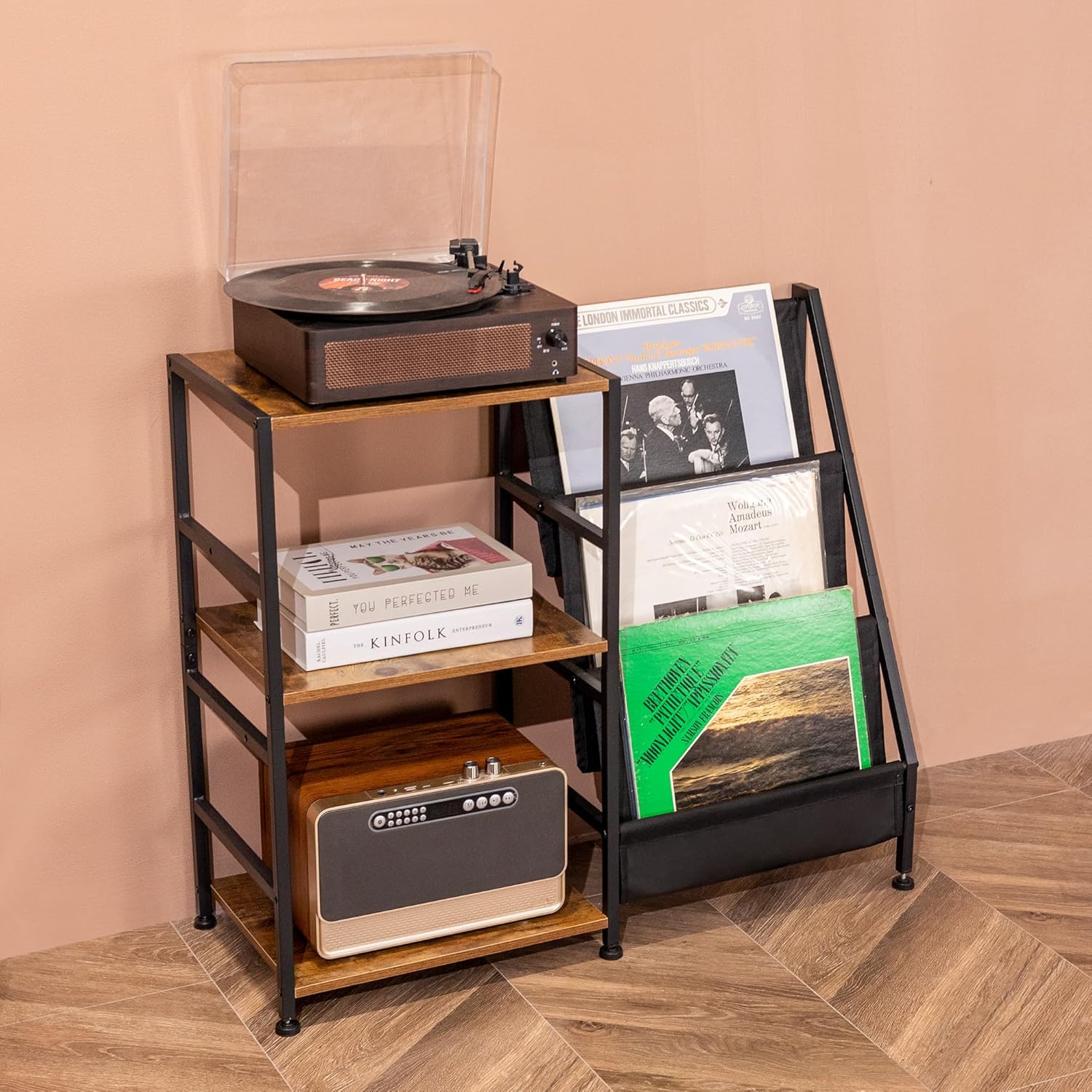 Zekeoney Record Player Stand Turntable Stand with 3Tier Vinyl Record
