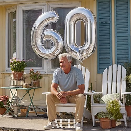 Miniatura 2 de AULE Globos gigantes de Mylar de 40 pulgadas para hombres y mujeres, decoraciones de fiesta de cumpleaños de 60 años, suministros de fiesta