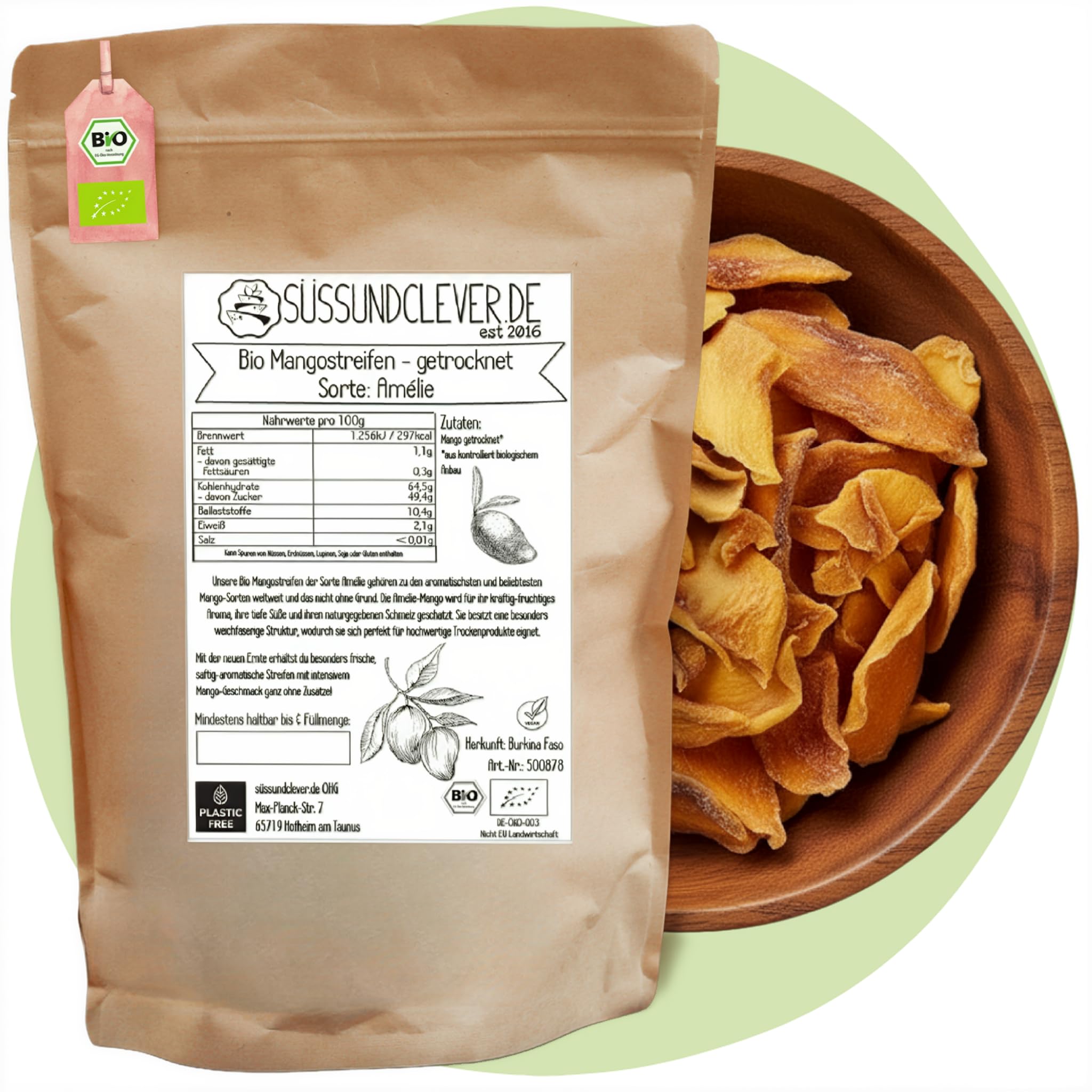 süssundclever.de® Bio Mangostreifen getrocknet | 5,0 kg (5 x 1,0 kg) | Sorte: Amélie | NEUE ERNTE | ohne Zuckerzusatz | ökologisch-nachhaltig abgepackt