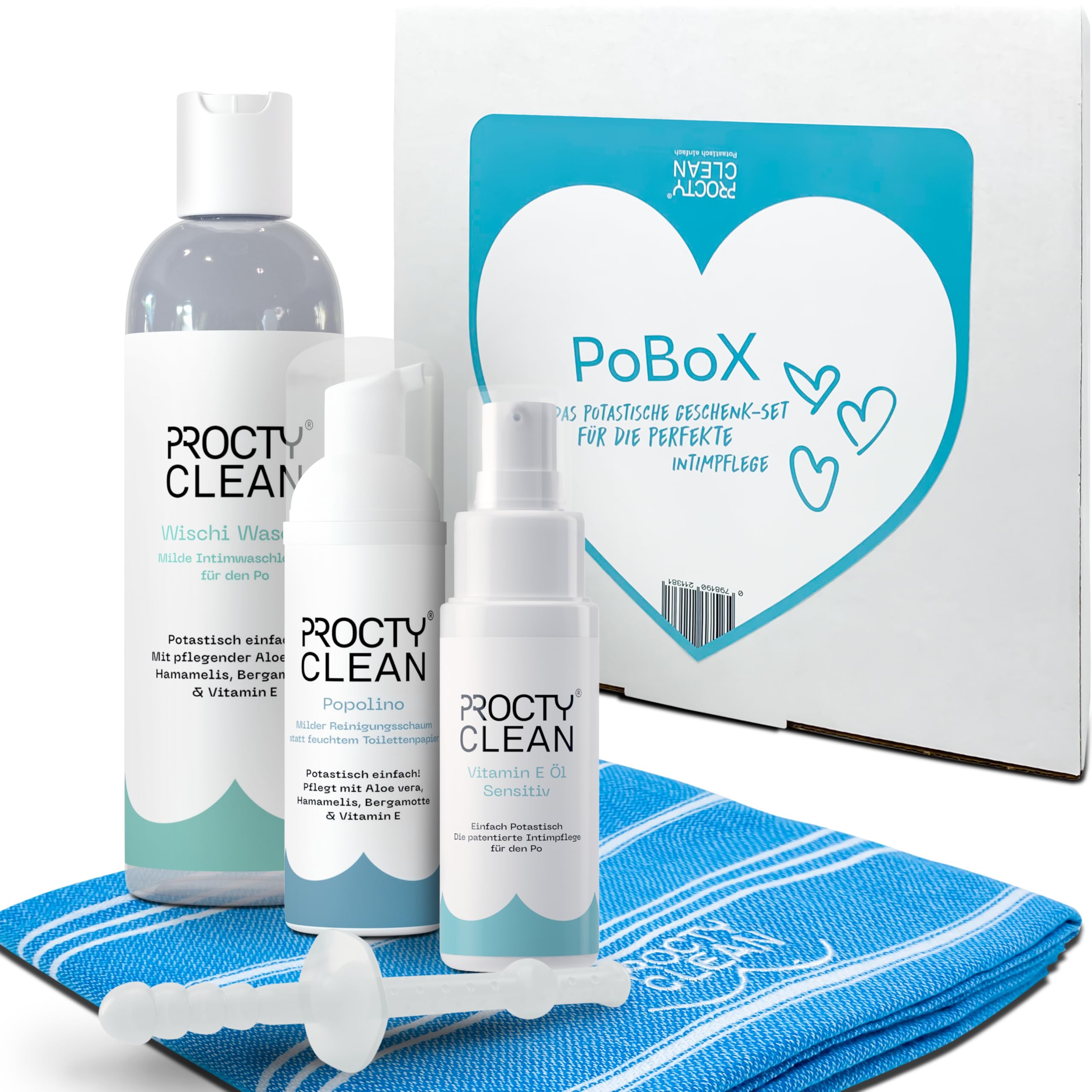 ProctyClean PoBox - Inftimpflege und Hygiene für den Po im Wohlfühl-Paket | Tägliche Pflege, Hilfe bei Hämorrhoiden, Analfissuren, Jucken, Brennen, statt feuchtem Toilettenpapier, auch als Geschenk