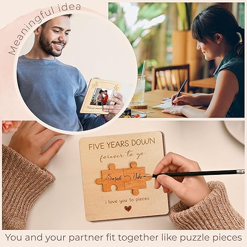 Miniatura 4 de Tarjeta de regalo de aniversario de 5 años para hombres – Tarjeta de regalo de feliz quinto aniversario para él y ella, regalo de madera de quinto