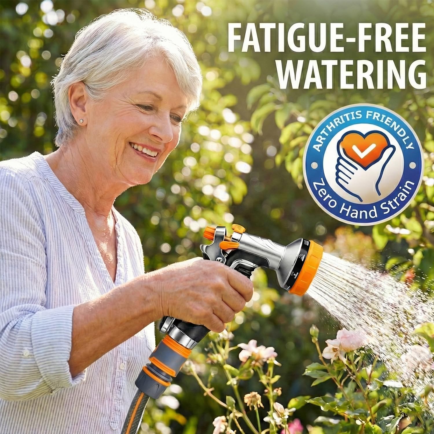 Onarway Garden Hose Spray Gun: Heavy Duty Metal Nozzle with Solid Brass Fittings for Leak-Proof Seal - 10 Patterns & Thumb Control for Continuous, Fatigue-Free Watering of 100+ Potted Plants & Lawns — view 7