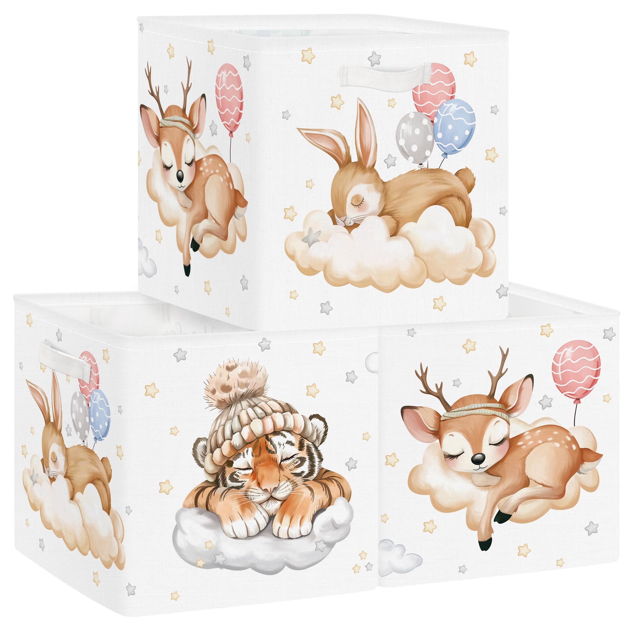 Clastyle 3 pcs Dreamy Animal Cube Storage Boxes for Shelves Kallax Boxes, Tiger, 30x30x30 cm