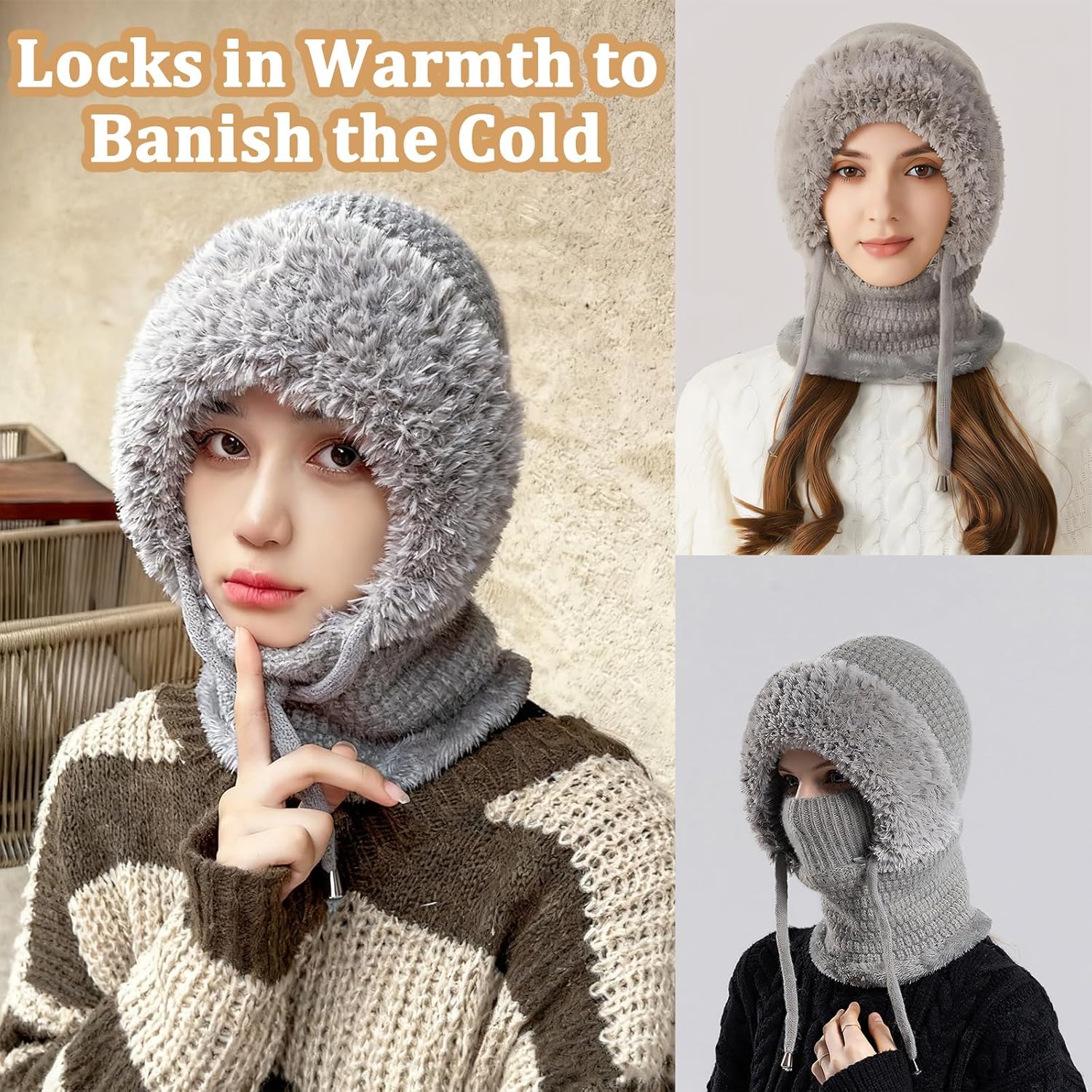 3 in 1 Beanie Hat with Scarf and Mask, Women Balaclava Winter, Warm and Wind-Resistant, Ideal for Outdoor Skiing and Travel - Image 4