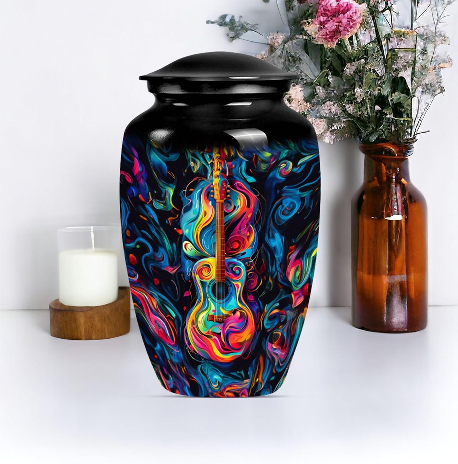 Guitar Urn - Urns for Human Ashes Adult Men - Cremation Urns Small - Funeral Urn - Combo of 1 Large Urn with Velvet Bag and 4 Small - Large Urn for Mom & Dad - Small Urns for Ashes
