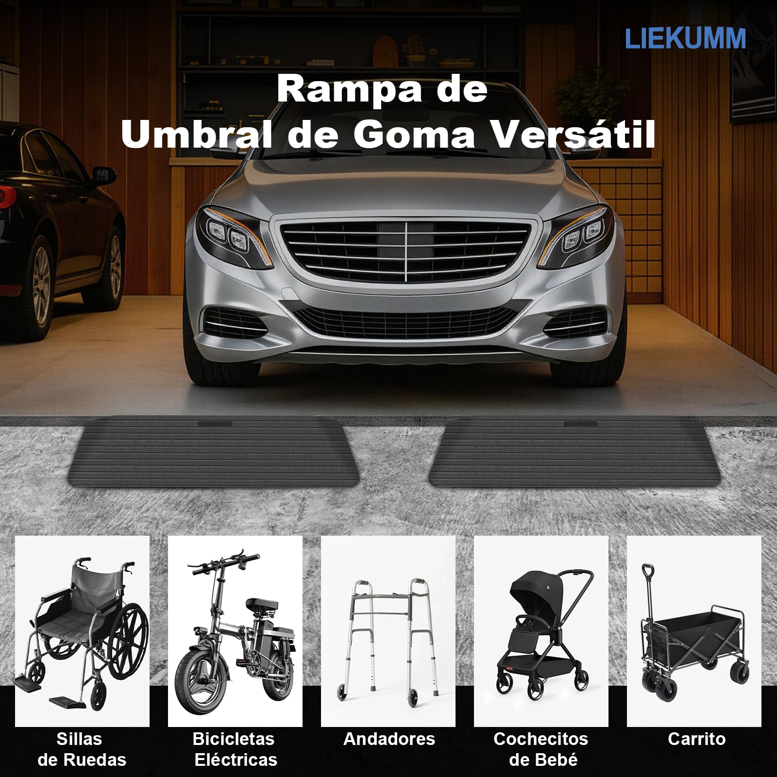 LIEKUMM Rampa para umbral de Silla de Ruedas de 2,5 cm, Capacidad 1000 kg, Rampa para escalones de Puertas Antideslizante, Rampa de Goma para Moto, baños, Coches, escaleras
