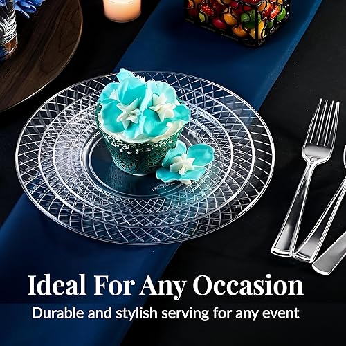 Miniatura 12 de Prestee Platos desechables, 72 unidades - 7.5 pulgadas, plato de plástico transparente resistente, para pasteles, ensalada, aperitivo, cena, platos