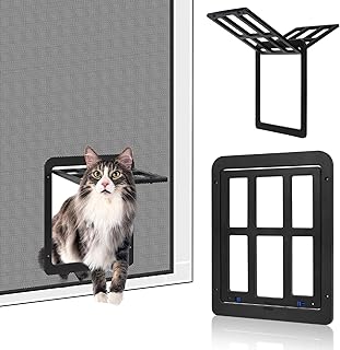 Adiwo Cat Flap for Fly Screen, 31.5 x 25 cm, Black, Automatic Closure, Dog Flap, Fly Screen, Balcony Door with Cat Flap, Pet Flap with Phillips Screwdriver product image