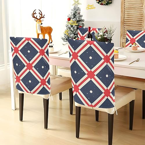 Miniatura 4 de Juego de 6 fundas decorativas para sillas de comedor con patrón geométrico azul, rojo y blanco para fiesta de cumpleaños, funda de taburete suave