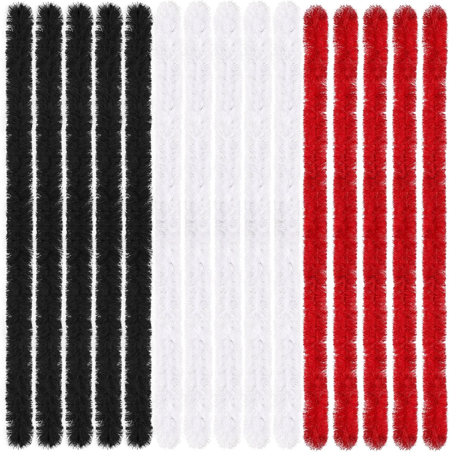 MehelloFeather 15Pcs Feather Boa 5Ft Artificial Fluffy Boas for Party Scene Arrangement Dance Party Clothing Decoration, Black, White, Red