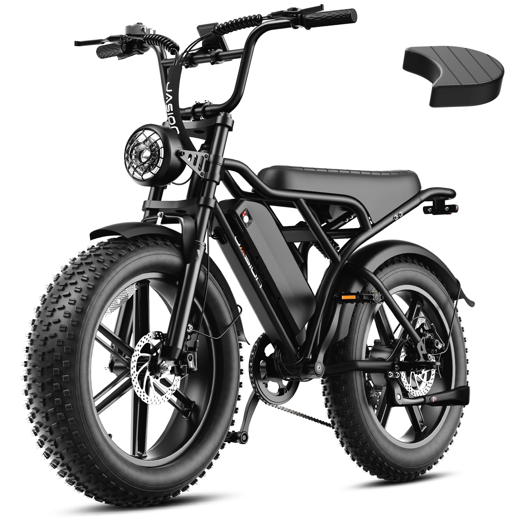 Jasion RetroVolt Electric Bike, 70-Mile Range, 2000W Peak, Fat Tire | 48V 15Ah Removable Battery, 30MPH E bike, 5 Riding Modes, 7-Speed, Full Suspension, IPX6, for Commuters, Beaches, Weekends