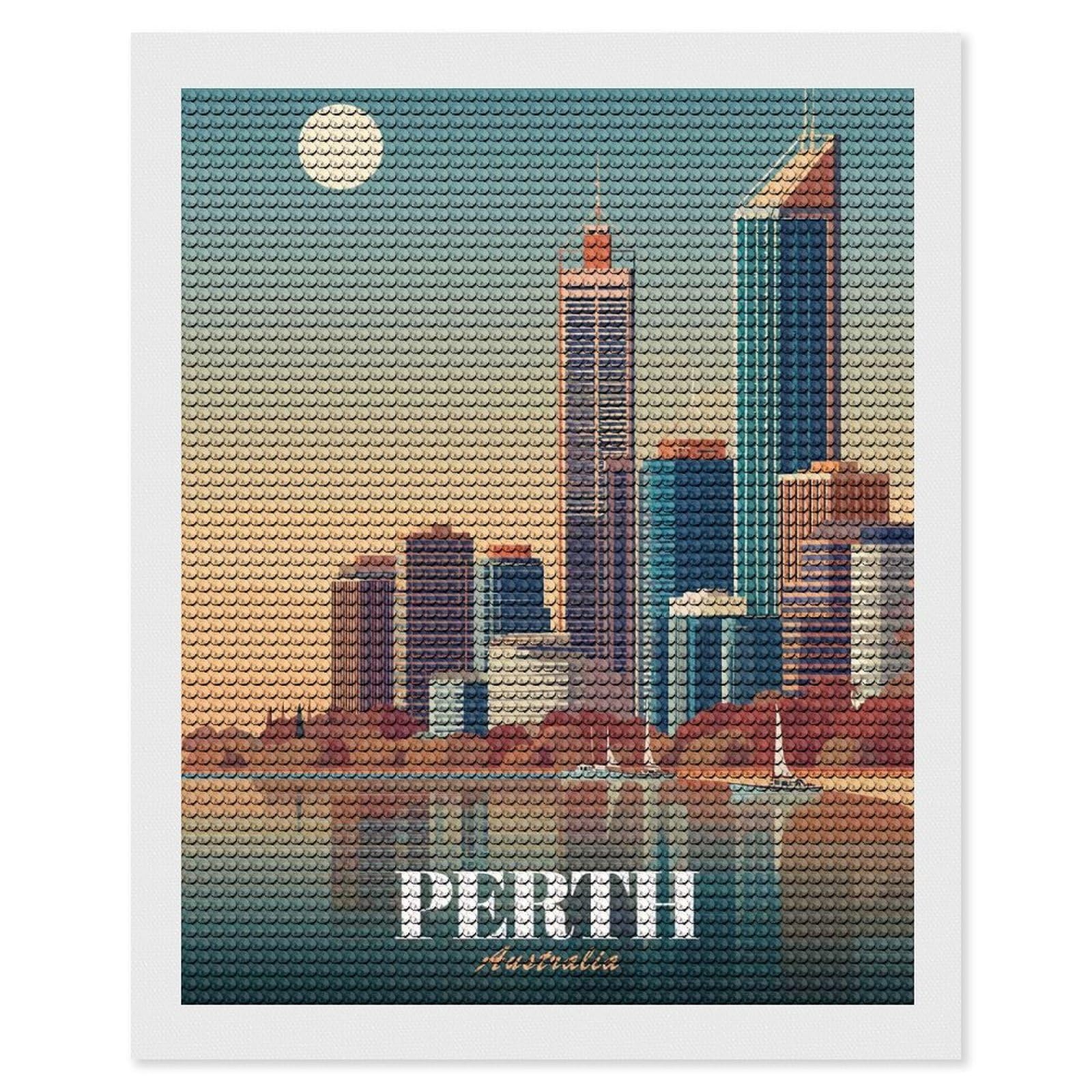 Junmoney Perth Australia Skyline Diamond Painting Kit 16"x20", Festive Craft Gift, Bedroom Decor, Full Kit Included, Creative Gift Idea
