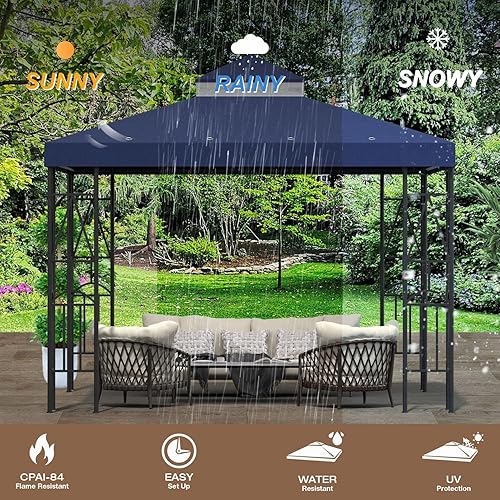 Miniatura 5 de Toldo de repuesto de 10 x 10 pies, cubierta de glorieta de doble nivel para patio, patio y jardín, repuesto duradero (azul marino)