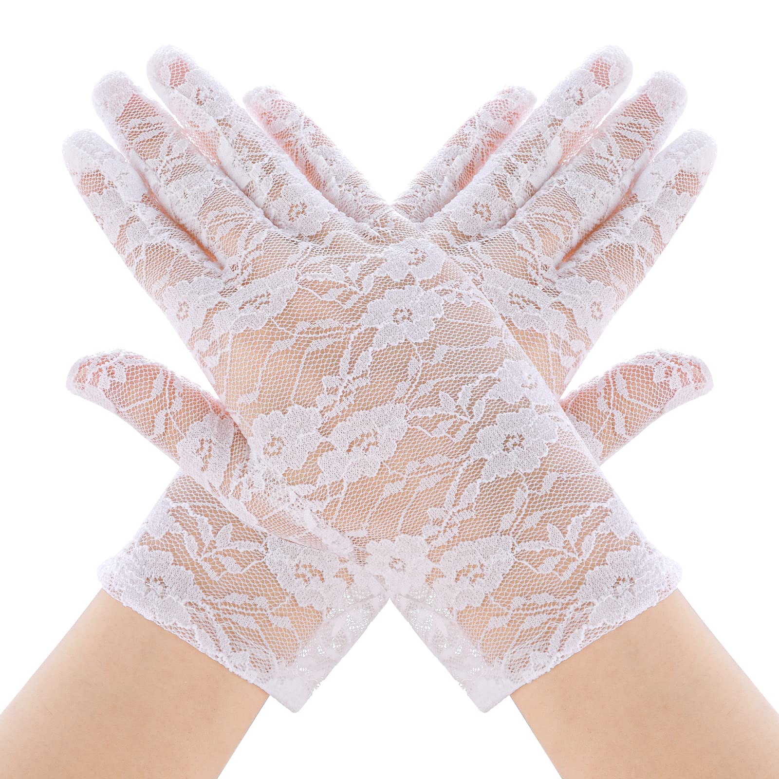 Yolev Guantes de Encaje para Mujer Guantes de Rejilla Florales Recortados Guantes de Boda para Novia para Cena de Opera Fiesta de té (blanco)