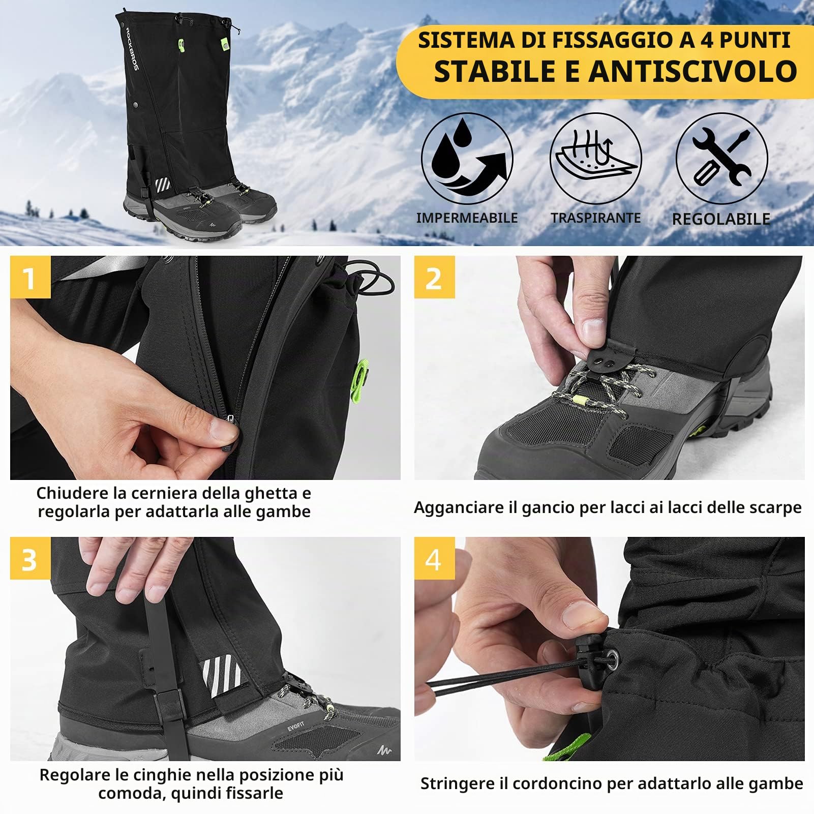 ROCKBROS Ghette Impermeabili Calde Outdoor da Sci, Attrezzatura da Sci, Gambali Antipioggia Anti-Neve per Escursionismo, Trekking, Correre, Alpinismo, Arrampicata Anti-Fango Invernale Unisex S-3XL